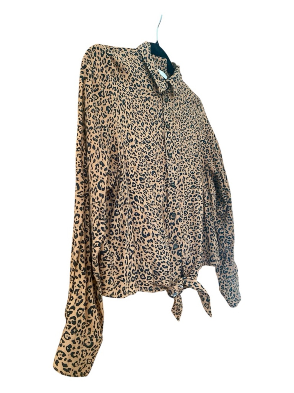 H&M Leopard Print Tie Front Blouse Size 6 Long Sleeve Cropped Button Front Top